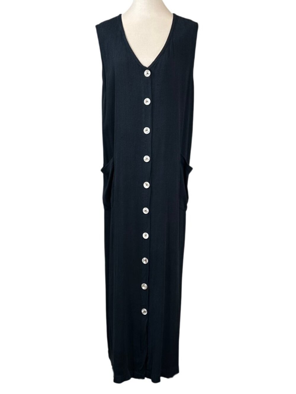 Trnka Black Tencel Sleeveless Pearl Button Maxi Dress Size L